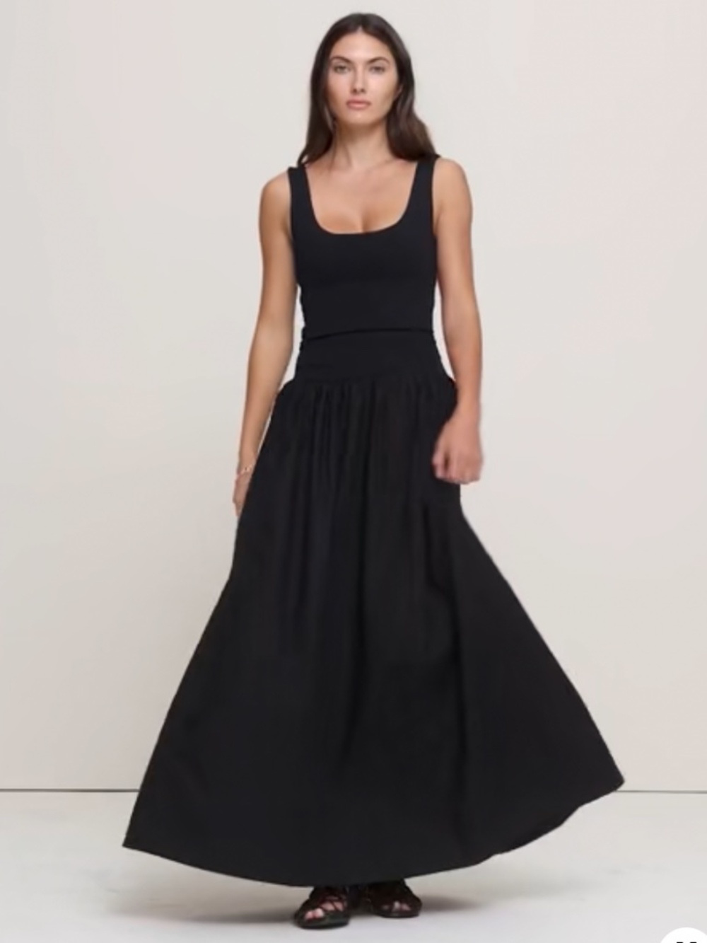 SCULPTED-STRETCH + COTTON POPLIN MAXI DRESS - Picture 3 of 9